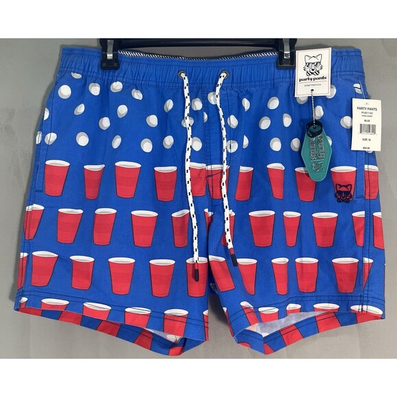 Men’s Party Pants Swim Beach Trunks Blue Pong XL NWT - Picture 2 of 7
